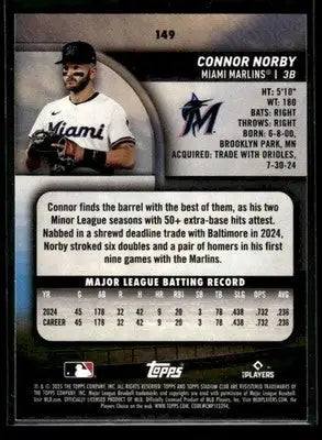 2025 Stadium Club Connor Norby #149 Red Foil RC Miami Marlins - Baseball Card Single