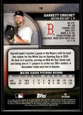 2025 Stadium Club Garrett Crochet #18 Boston Red Sox - Baseball Card Single