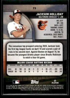 2025 Stadium Club Jackson Holliday #73 Baltimore Orioles - Baseball Card Single