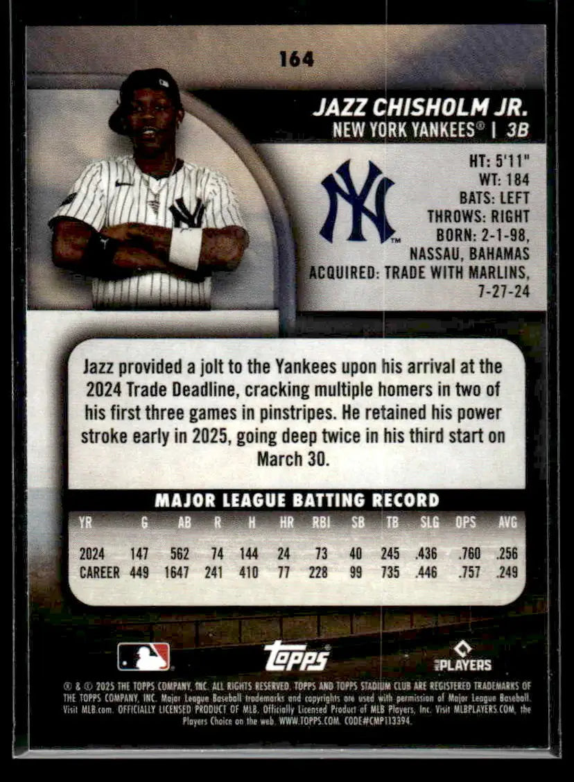 2025 Stadium Club Jazz Chisholm Jr. #164 Bronze Foil New York Yankees - Baseball Card Single