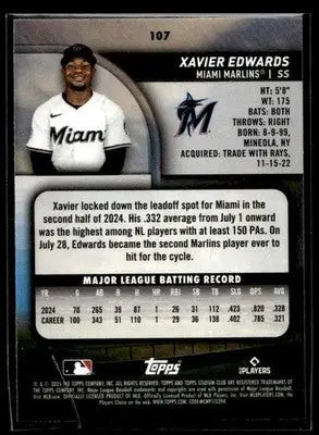 2025 Stadium Club Xavier Edwards #107 Red Foil Miami Marlins - Baseball Card Single