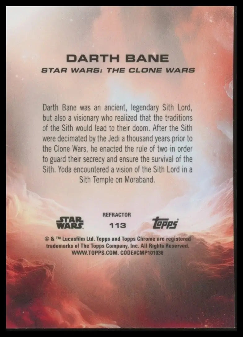 2025 Star Wars Topps Chrome Refractor Darth Bane #113 Clone Wars