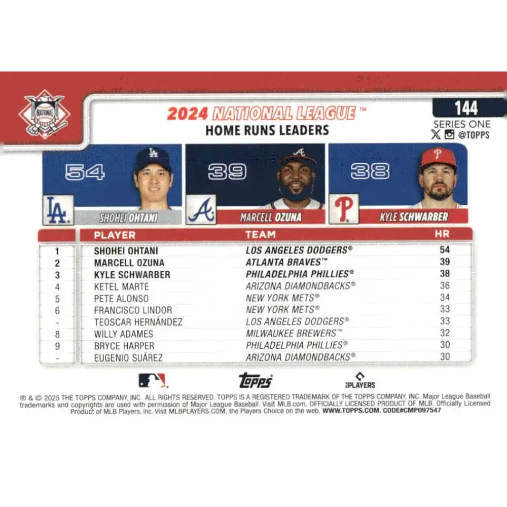 2025 Topps #144 Kyle Schwarber/Marcell Ozuna/Shohei Ohtani NM-MT Atlanta Braves/Los Angeles Dodgers/Philadelphia