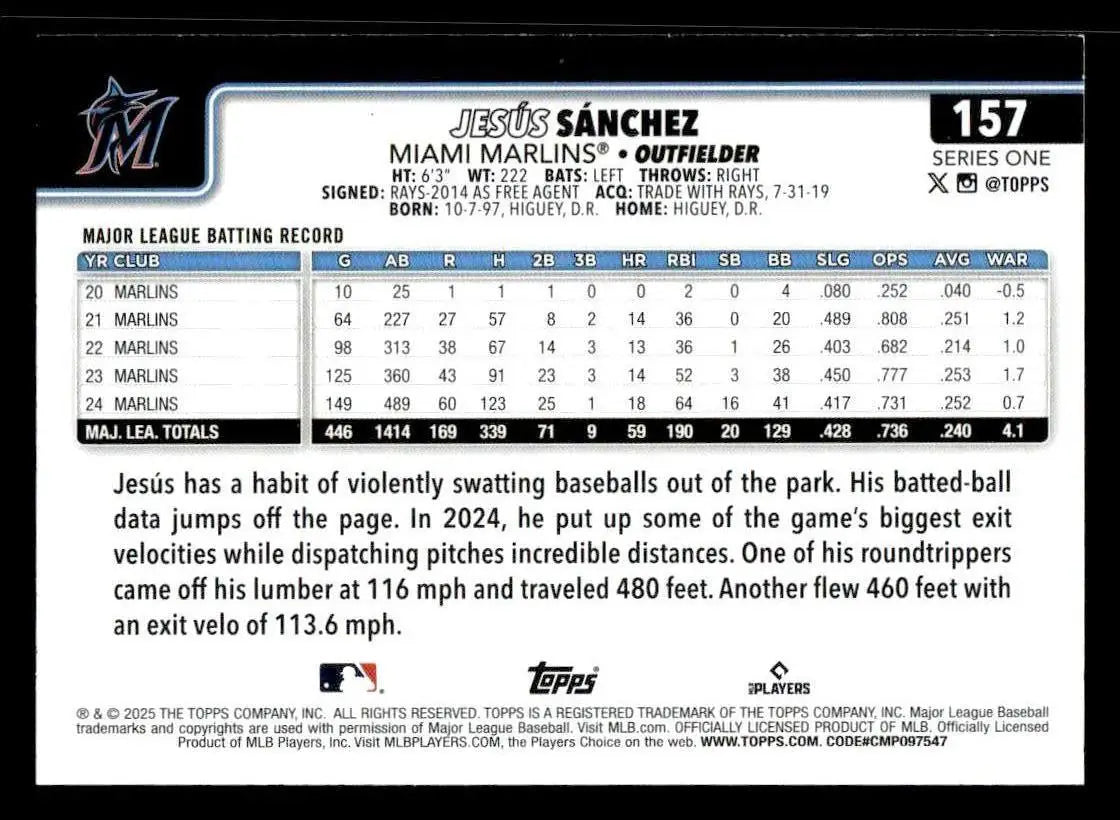 2025 Topps #157 Jesús Sánchez - Baseball Card Single
