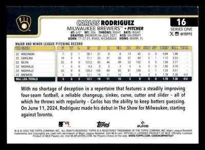 2025 Topps #16 Carlos Rodriguez - Baseball Card Single