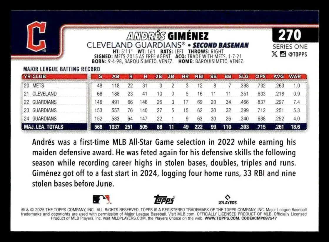 2025 Topps #270 Andrés Giménez - Baseball Card Single