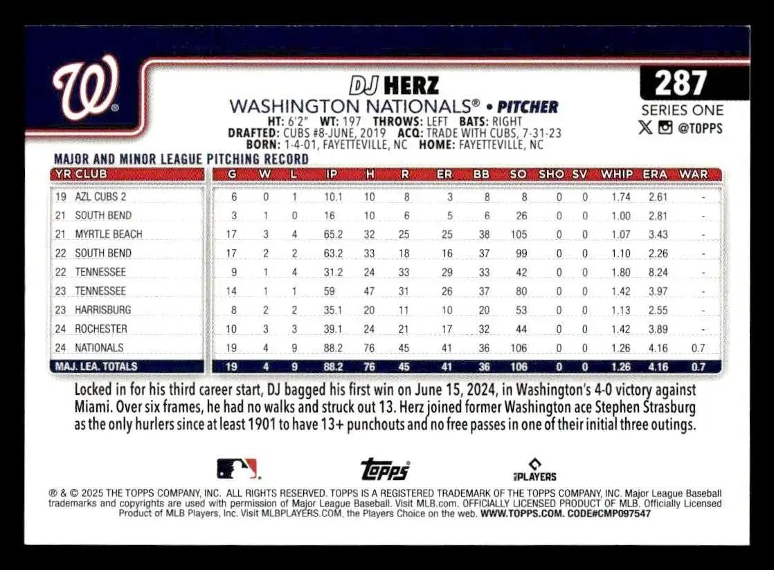 2025 Topps #287 DJ Herz - Baseball Card Single