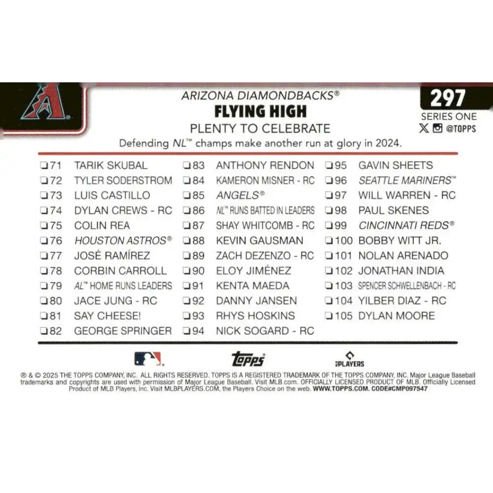 2025 Topps #297 Corbin Carroll NM-MT Arizona Diamondbacks Baseball Card - Baseball Card Single