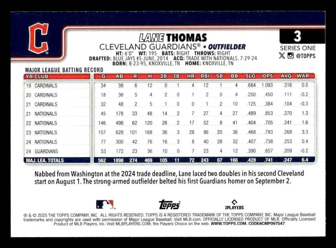 2025 Topps #3 Lane Thomas - Baseball Card Single