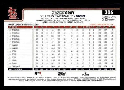 2025 Topps #306 Sonny Gray - Baseball Card Single