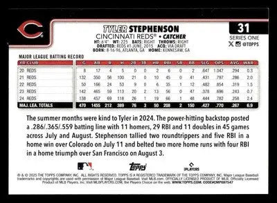 2025 Topps #31 Tyler Stephenson - Baseball Card Single