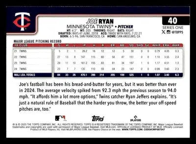 2025 Topps #40 Joe Ryan Sandglitter - Baseball Card Single