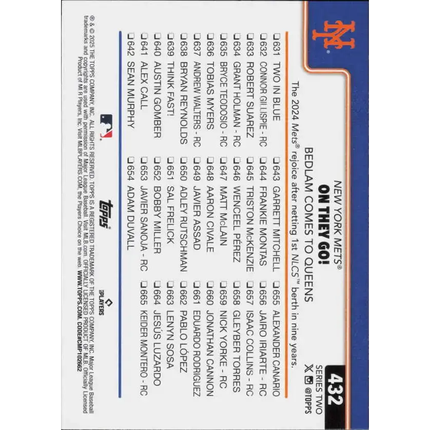 2025 Topps #432 Brandon Nimmo NM-MT New York Mets Baseball Card - Baseball Card Single