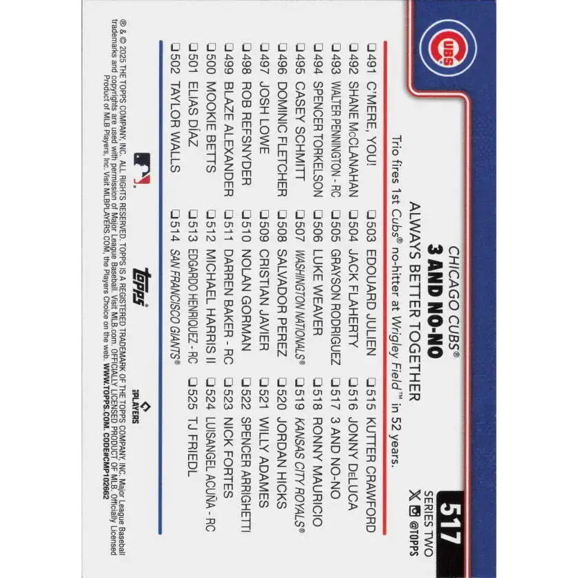 2025 Topps #517 Shota Imanaga NM-MT Chicago Cubs Baseball Card - Baseball Card Single