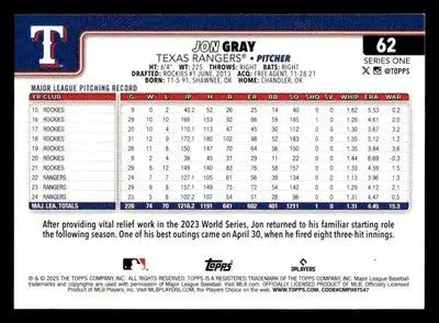 2025 Topps #62 Jon Gray - Baseball Card Single