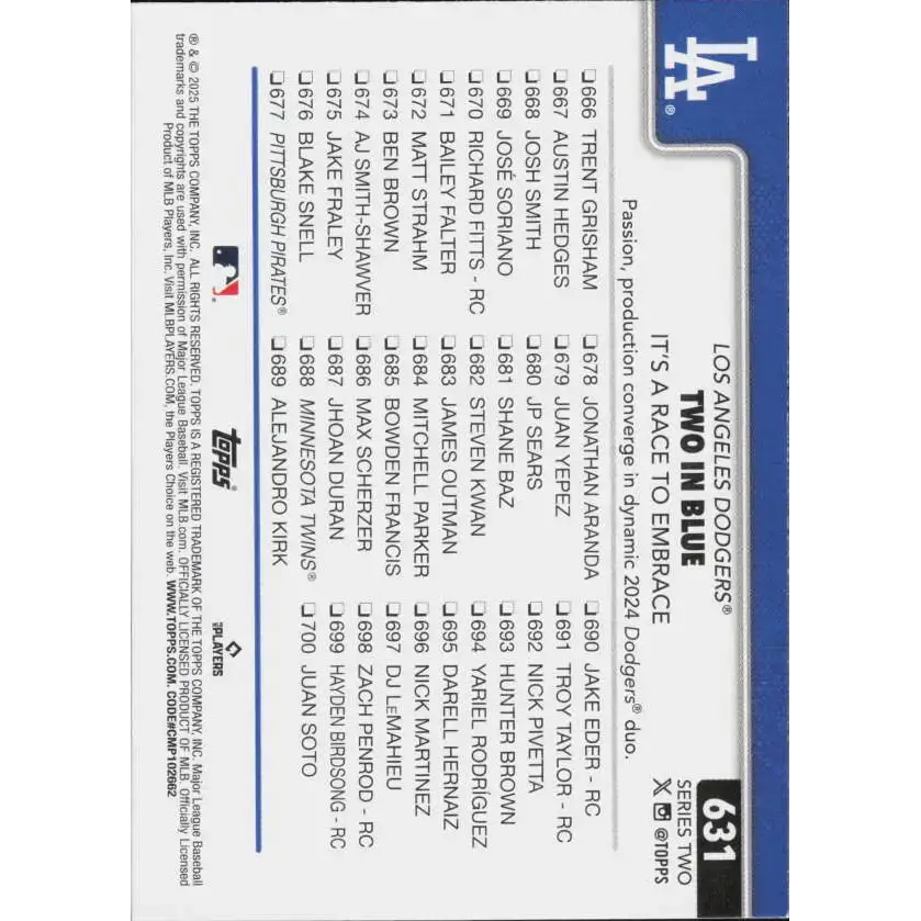 2025 Topps #631 Mookie Betts NM-MT Los Angeles Dodgers Baseball Card