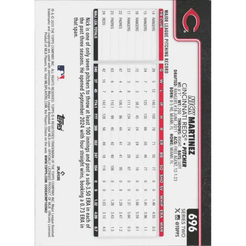 2025 Topps #696 Nick Martinez NM-MT Cincinnati Reds Baseball Card - Baseball Card Single
