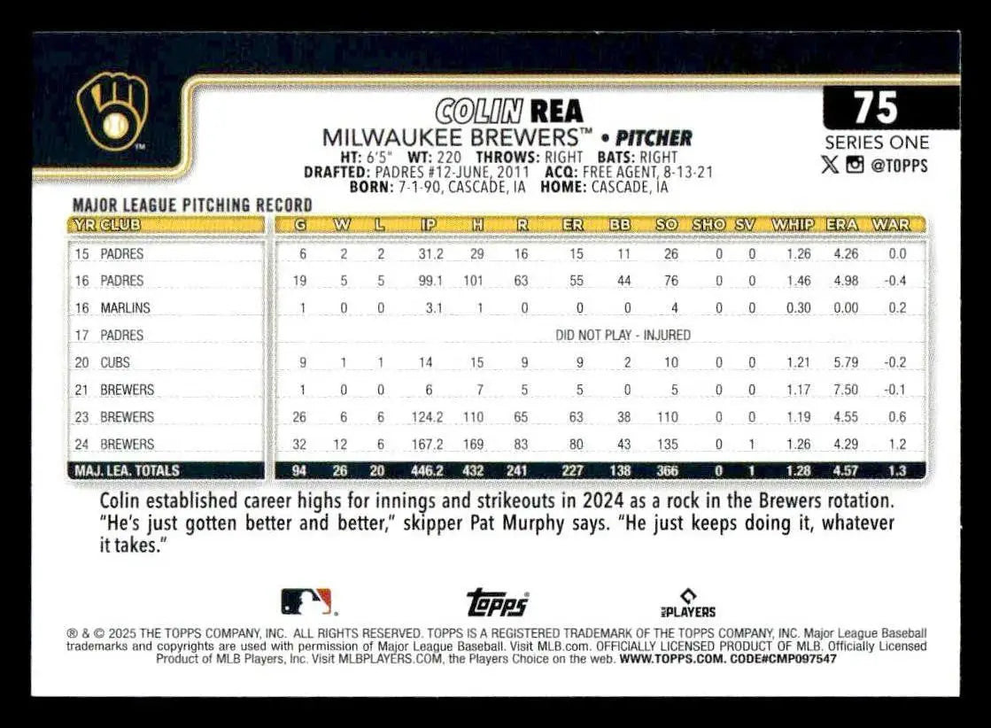 2025 Topps #75 Colin Rea - Baseball Card Single