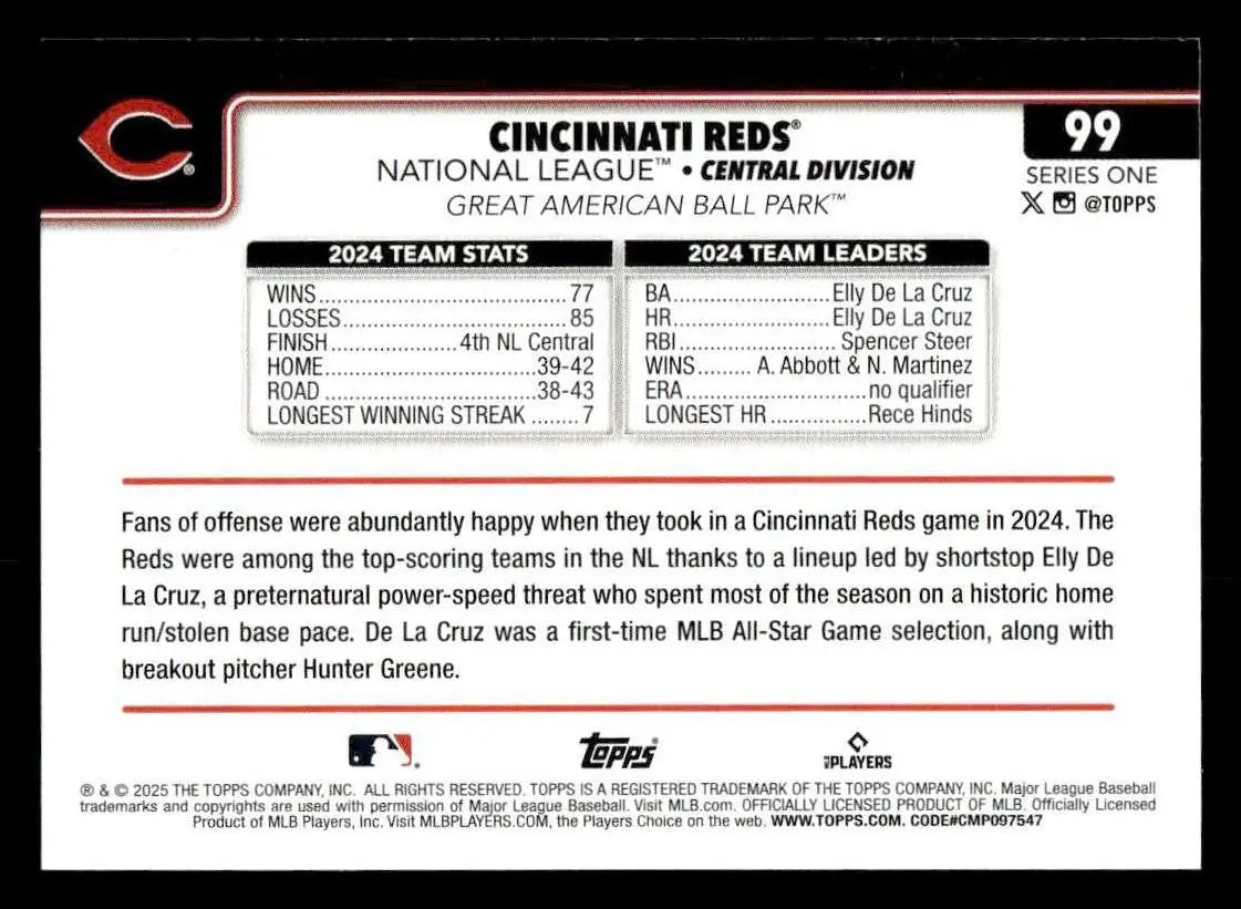 2025 Topps #99 Cincinnati Reds - Baseball Card Single