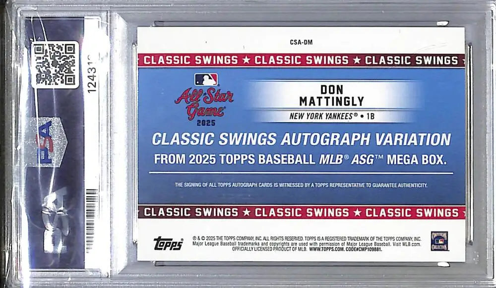 2025 Topps All-Star Game Classic Swings #CSA-DM Don Mattingly PSA 10 GEM MINT Auto 33/50 New York Yankees