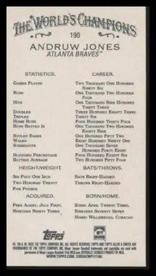 2025 Topps Allen & Ginter Andruw Jones #190 Mini Atlanta Braves