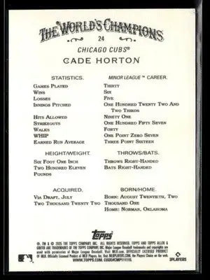 2025 Topps Allen & Ginter Cade Horton #24 RC Chicago Cubs