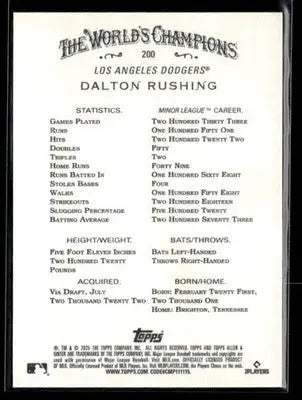2025 Topps Allen & Ginter Dalton Rushing #200 RC Los Angeles Dodgers