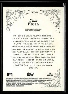 2025 Topps Allen & Ginter Max Fried #WC-9 Wicked Curves New York Yankees