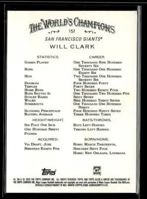 2025 Topps Allen & Ginter Will Clark #157 San Francisco Giants