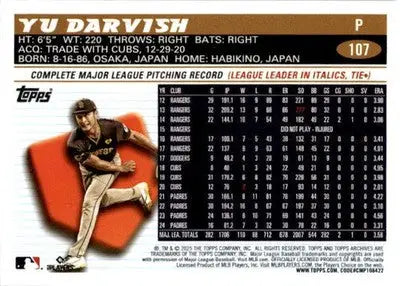2025 Topps Archives #107 Yu Darvish - Baseball Card Single