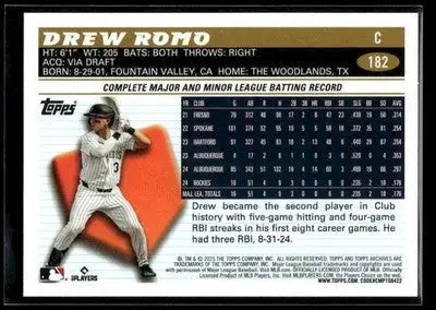2025 Topps Archives Drew Romo #182 RC Colorado Rockies