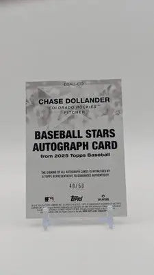 2025 Topps Baseball Update Chase Dollander Baseball Stars Auto Rockies /50 - Baseball Card Single