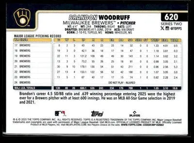 2025 Topps Brandon Woodruff #620 Rainbow Foil Milwaukee Brewers