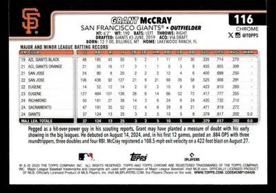 2025 Topps Chrome #116 Grant McCray - Baseball Card Single