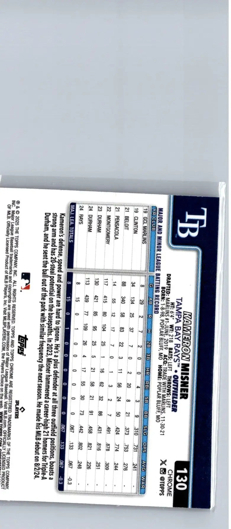 Baseball trading card of Kameron Misner from 2025 Topps Chrome X-Fractors series