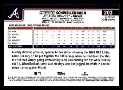 2025 Topps Chrome #203 Spencer Schwellenbach - Baseball Card Single