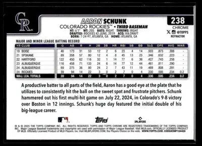 2025 Topps Chrome #238 Aaron Schunk Refractors - Baseball Card Single