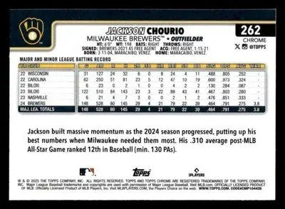 2025 Topps Chrome #262 Jackson Chourio - Baseball Card Single