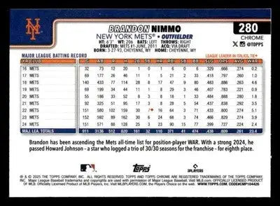 2025 Topps Chrome #280 Brandon Nimmo - Baseball Card Single