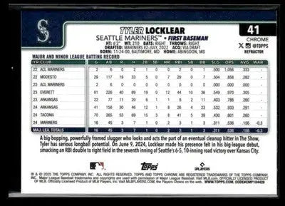 2025 Topps Chrome #41 Tyler Locklear Refractors - Baseball Card Single