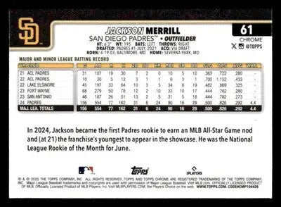2025 Topps Chrome #61 Jackson Merrill X-Fractors - Baseball Card Single