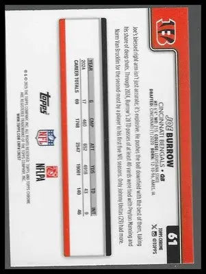 2025 Topps Chrome #61 Joe Burrow Pulsar Refractor - Football Card Single