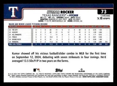 2025 Topps Chrome #73 Kumar Rocker - Baseball Card Single