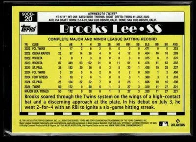 2025 Topps Chrome #90CB-20 Brooks Lee 1990 Topps Baseball 35th Anniversary - Baseball Card Single