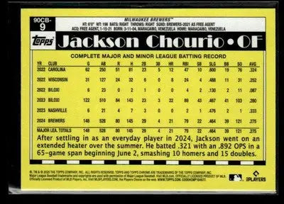 2025 Topps Chrome #90CB-9 Jackson Chourio 1990 Topps Baseball 35th Anniversary - Baseball Card Single