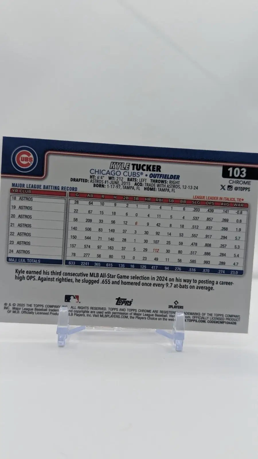 2025 Topps Chrome Baseball Kyle Tucker #103 RayWave Refractor Chicago Cubs - Baseball Card Single