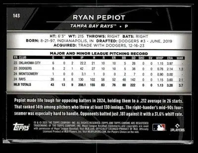 2025 Topps Chrome Black #143 Ryan Pepiot - Baseball Card Single