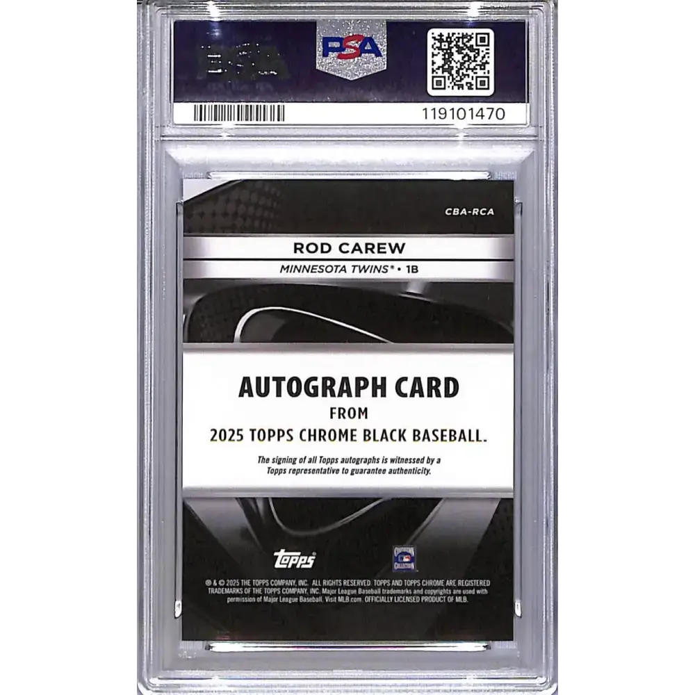 2025 Topps Chrome Black #CBA-RCA Rod Carew PSA 9 MINT Auto Minnesota Twins - Baseball Card Single