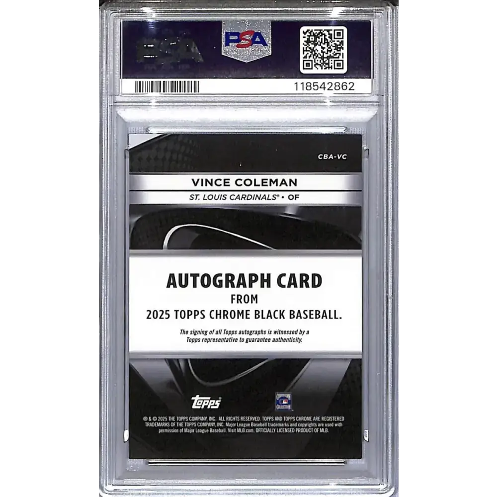 2025 Topps Chrome Black #CBA-VC Vince Coleman PSA 8 NM-MT Auto St. Louis Cardinals - Baseball Card Single