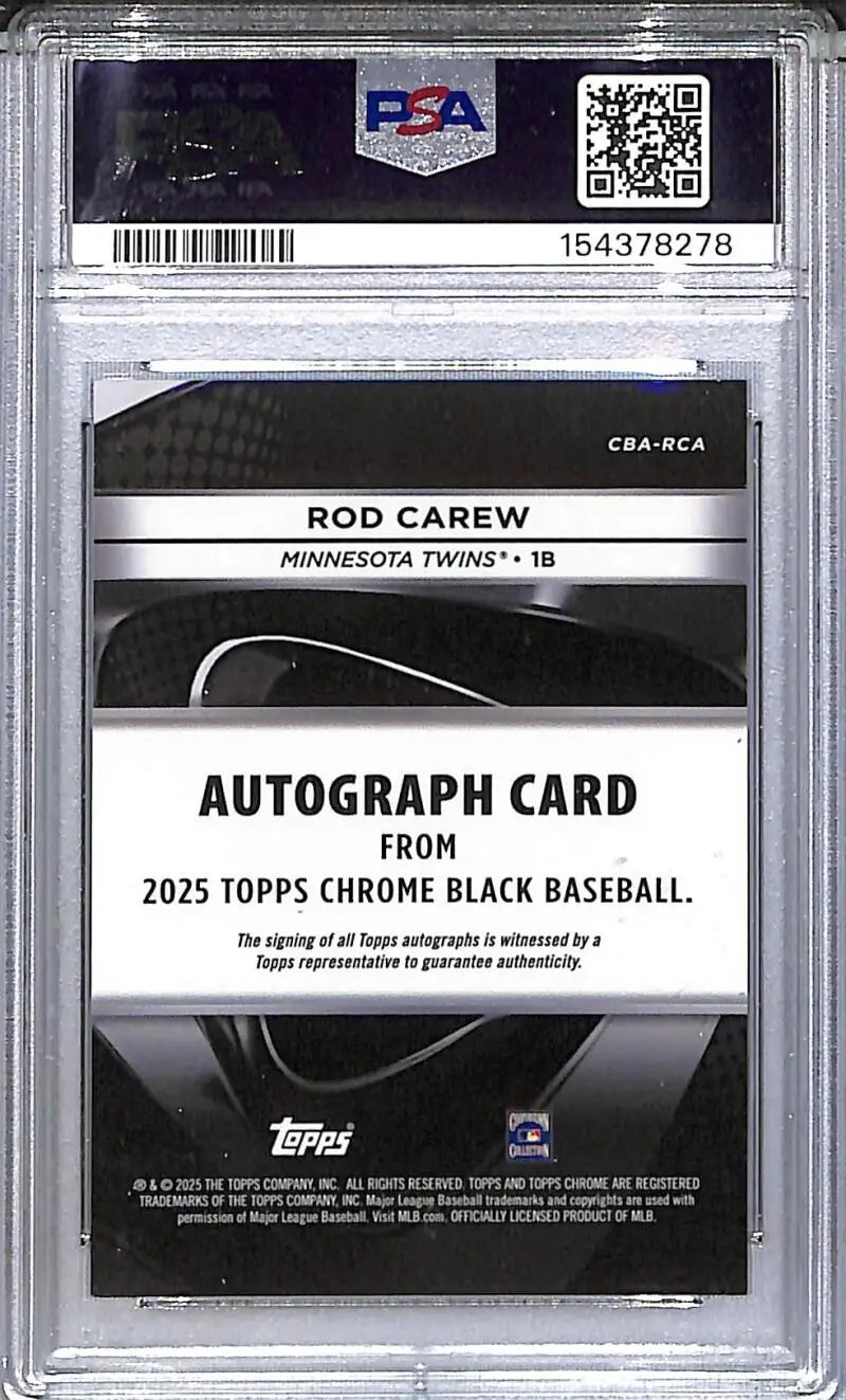 2025 Topps Chrome Black Gold Mini Diamond #CBA-RCA Rod Carew PSA 9 MINT Auto 23/50 Minnesota Twins - Baseball Card